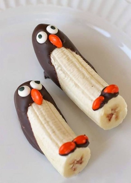 lanche divertido pinguins banana
